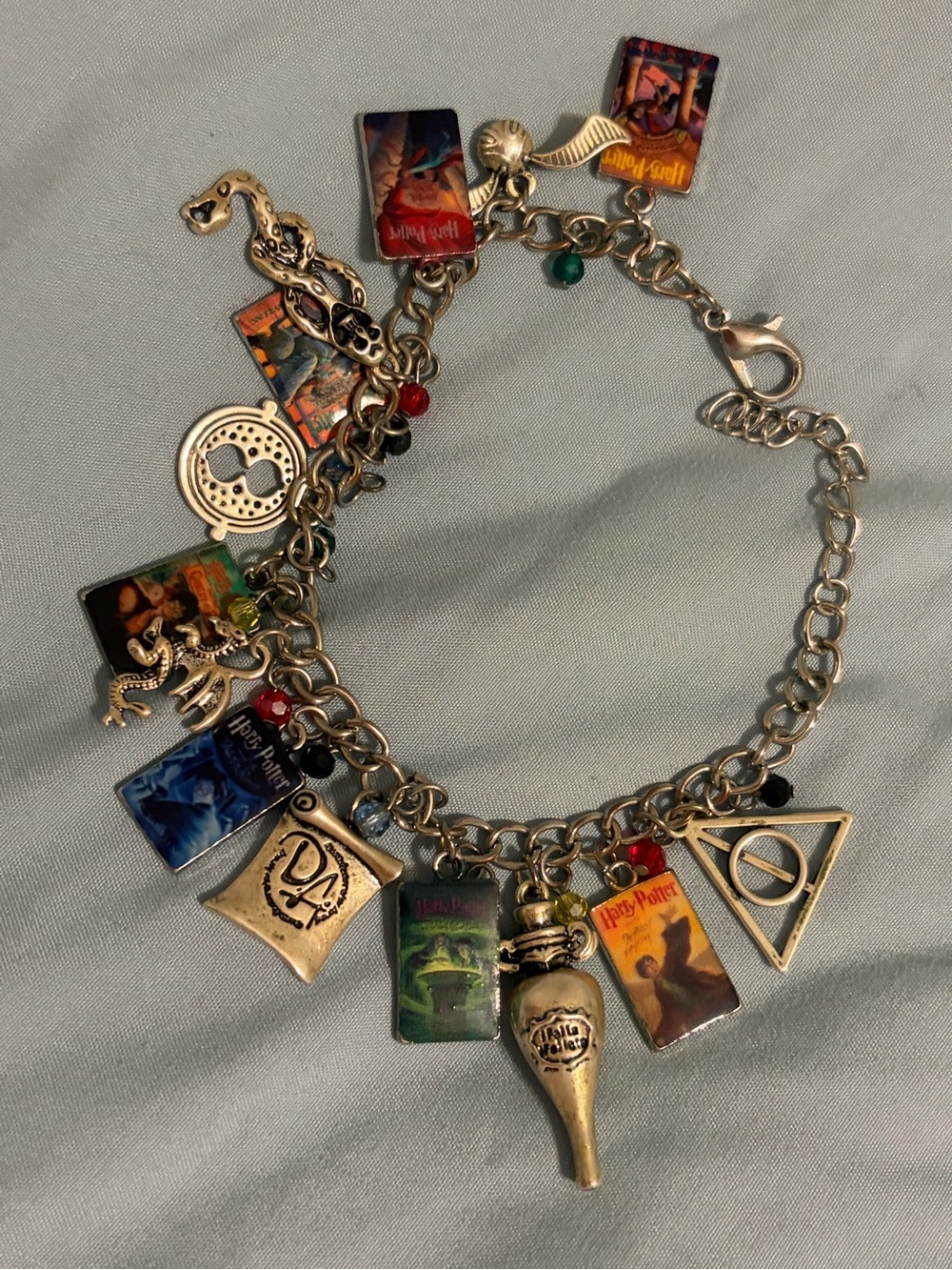 Harry Potter Silver-Tone Charm Bracelet - Multicolor Book Cover Charms